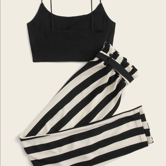SHEIN Crop Cami Top and Paper Waist Striped